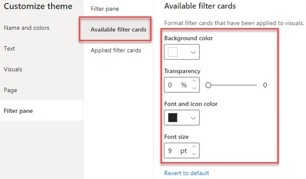 Available filter cards